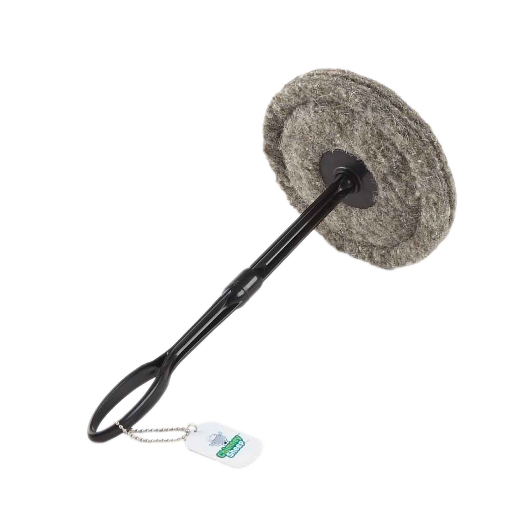 Chimney Sheep draught excluder with extension rod and handle attached.