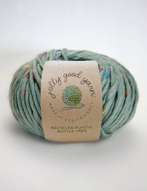 Light sage coloured yarn made of recycled plastic bottles