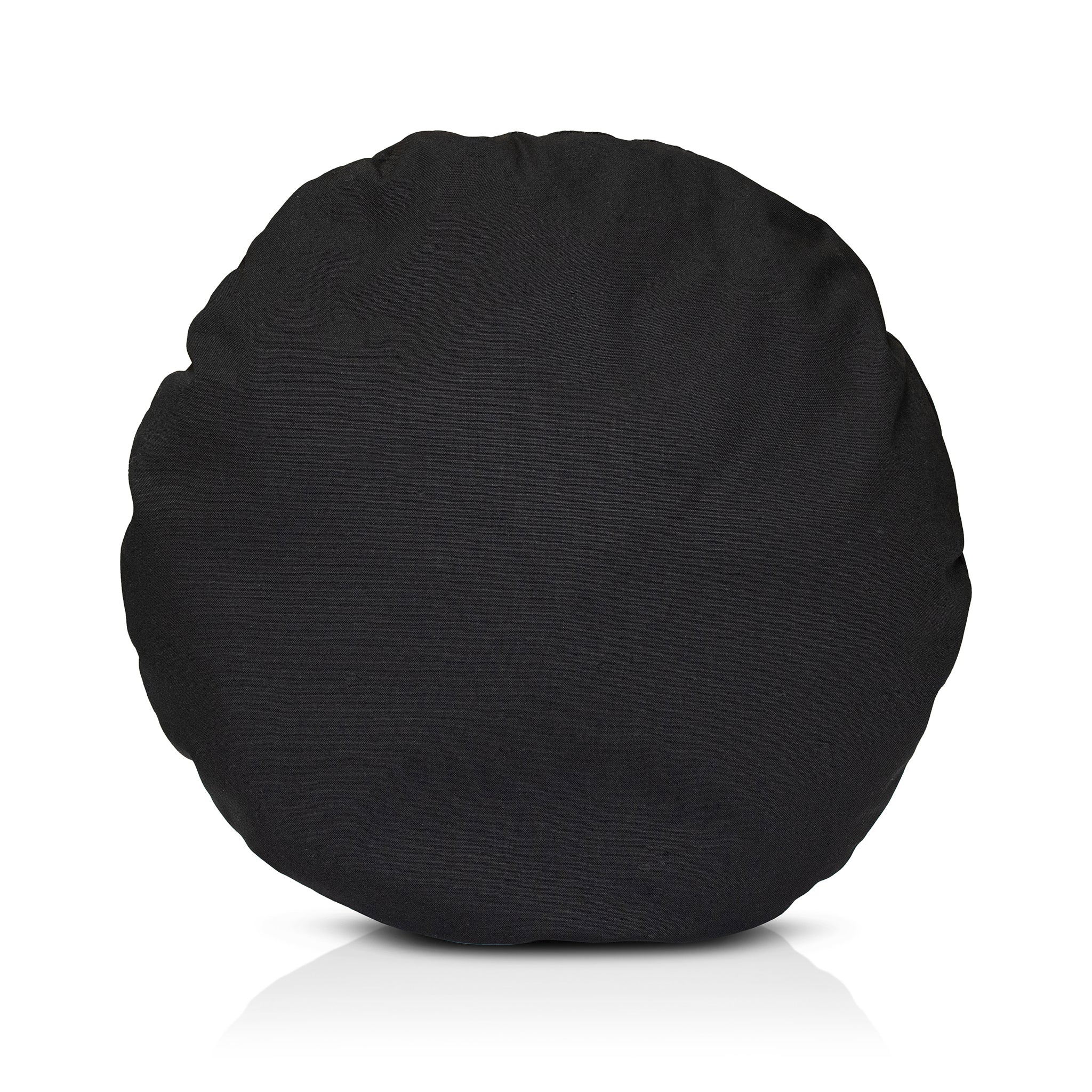 A chimney sheep PetSnug wool filled cushion. The wool cushion sits upon a white background. This is a large black cushion.