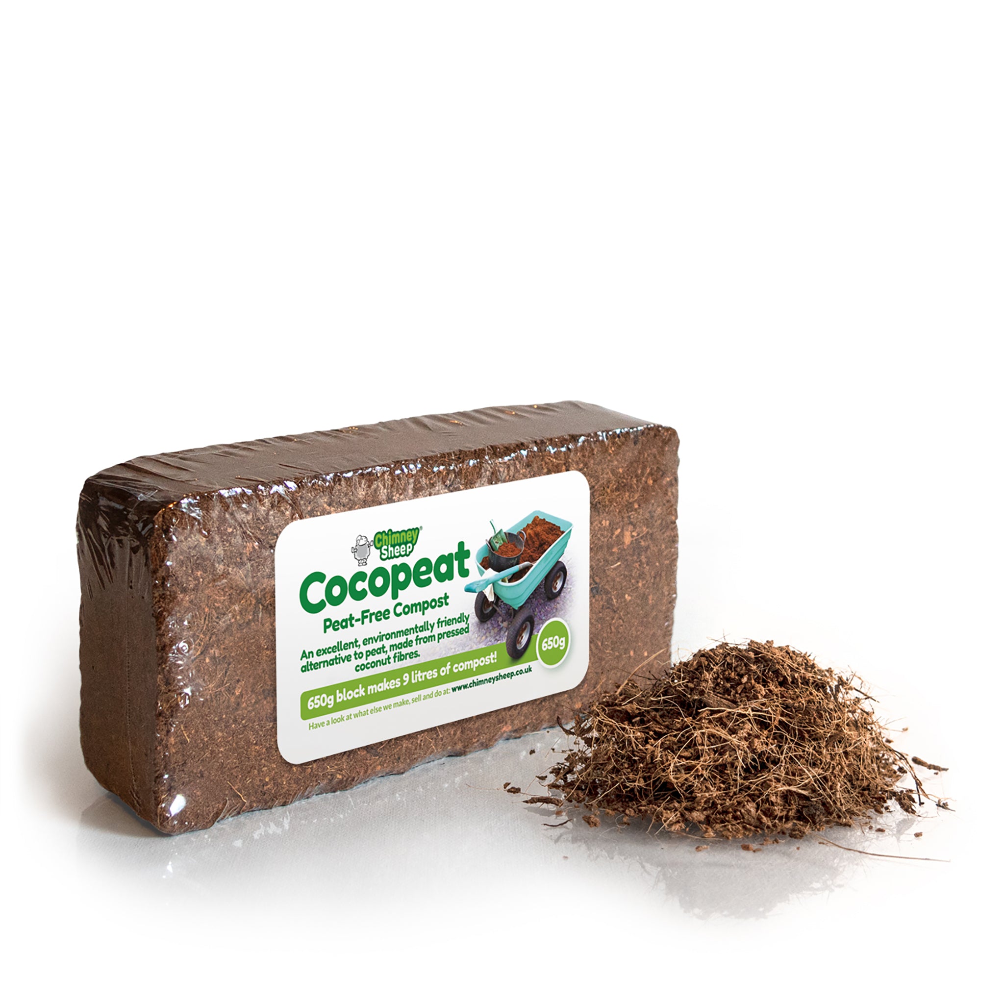 small block of compressed cocopeat that grows to 9 litres of peat free compost