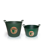 Recycled plastic gardening tubs in two sizes - both green.