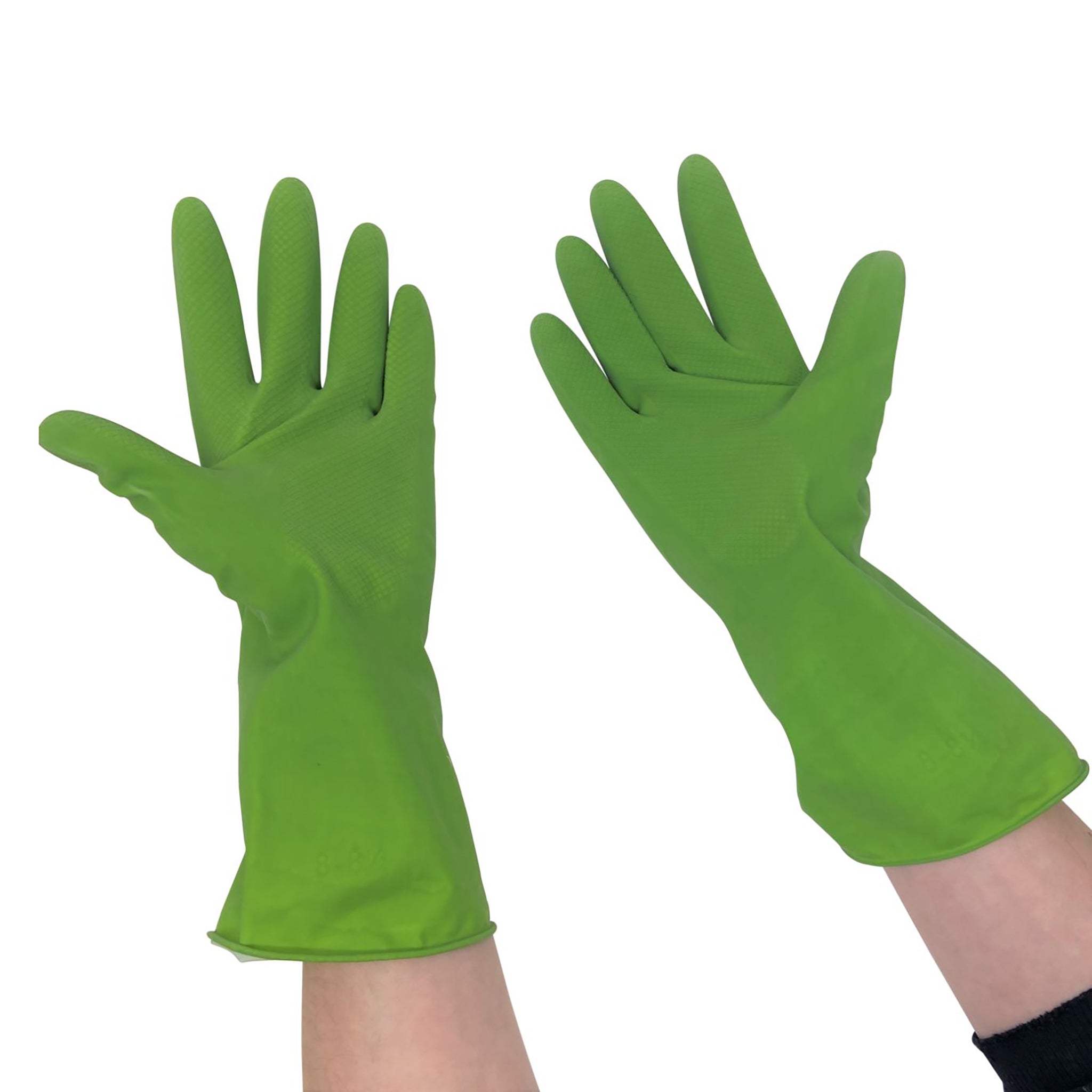 medium household rubber gloves being worn