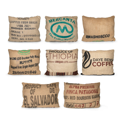 A mix off wool filled, jute hessian outdoor cushion