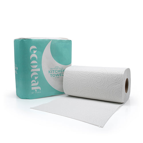 Ecoleaf 100% recycled kitchen paper towels twin pack on a white background
