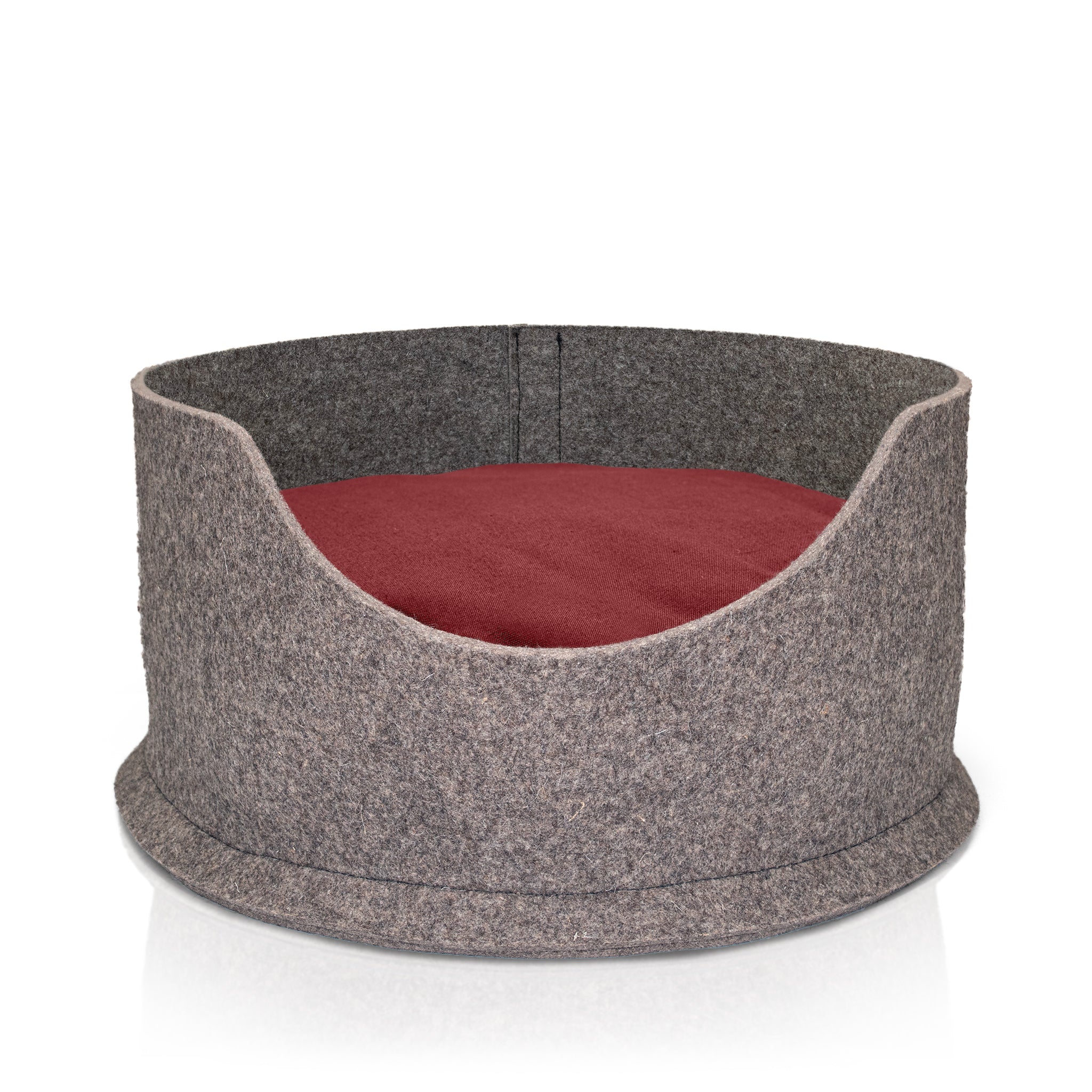 Compostable Felt Dog Pet Bed with Red Cushion