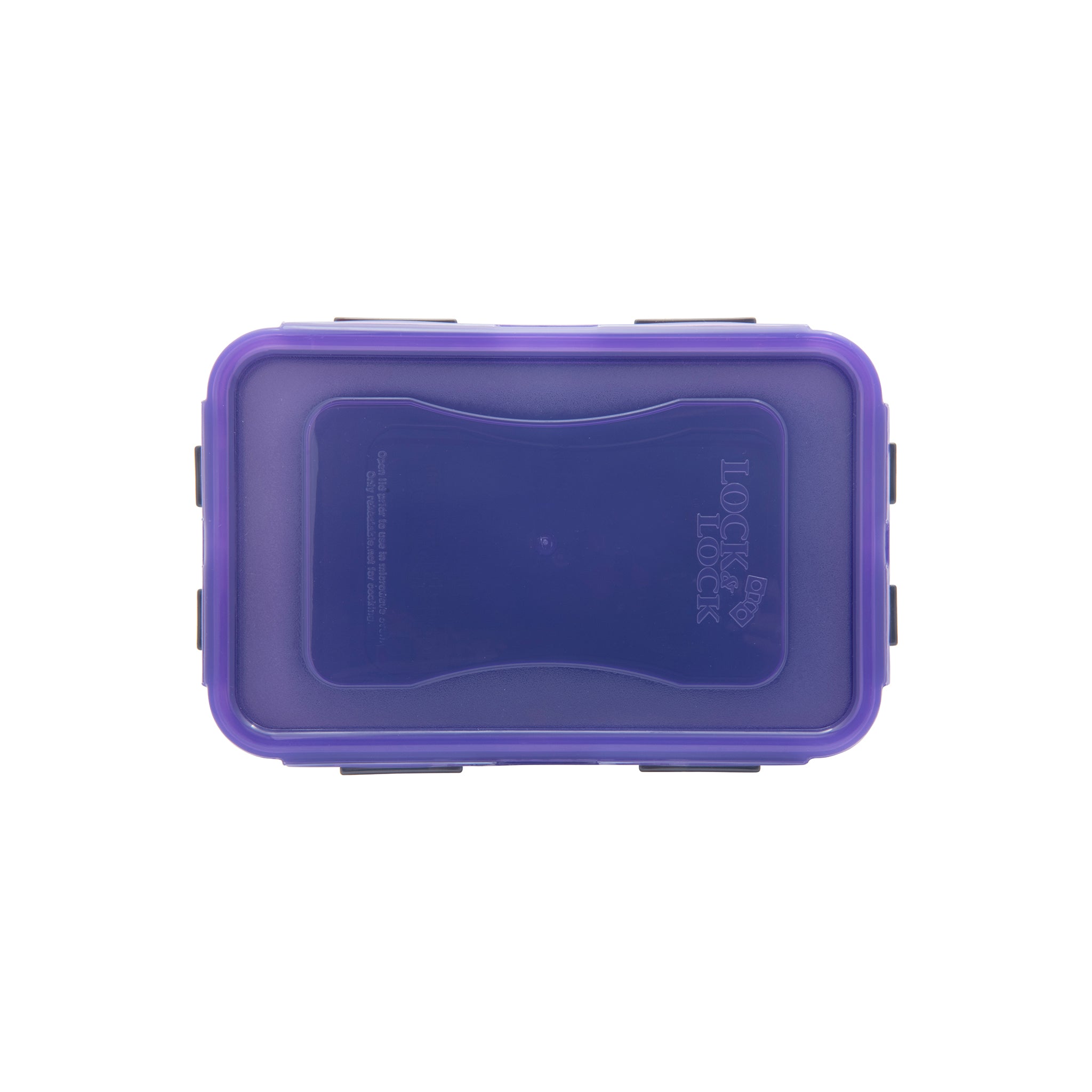 Lock & Lock recycled plastic food container from top with a white background