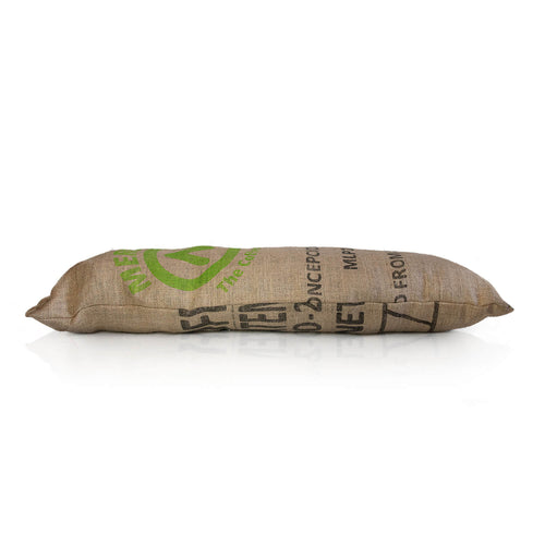 door draught excluder made from a recycled hessian coffee sack and wool