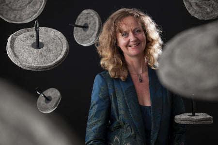 Sally Phillips owner of Chimney Sheep with dangling Chimney Sheep 12