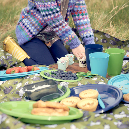 Picnicware made of recycled plastic with delicious picnic breakfast
