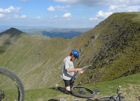 High altitude bicycle repairs, along the Helvellyn ridge