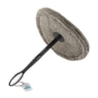 Round wool chimney draught excluder with extension rod and handle attached.