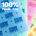Close up of colourful sponge cloths that are 100% plastic free