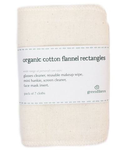 organic flannel rectangle with Greenfibres label 