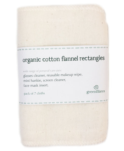 organic flannel rectangle with Greenfibres label 