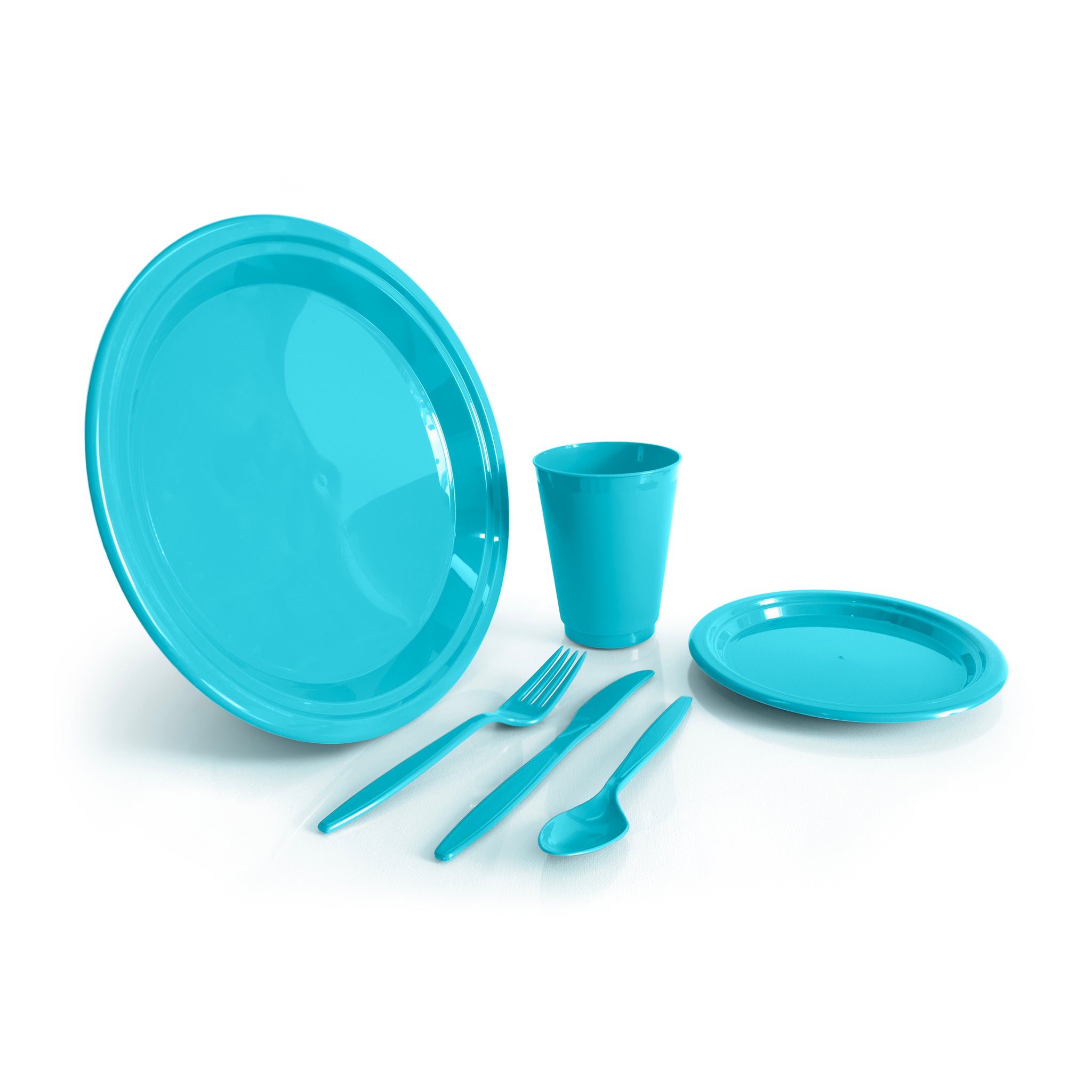 Recycled plastic plates, cups and cutlery