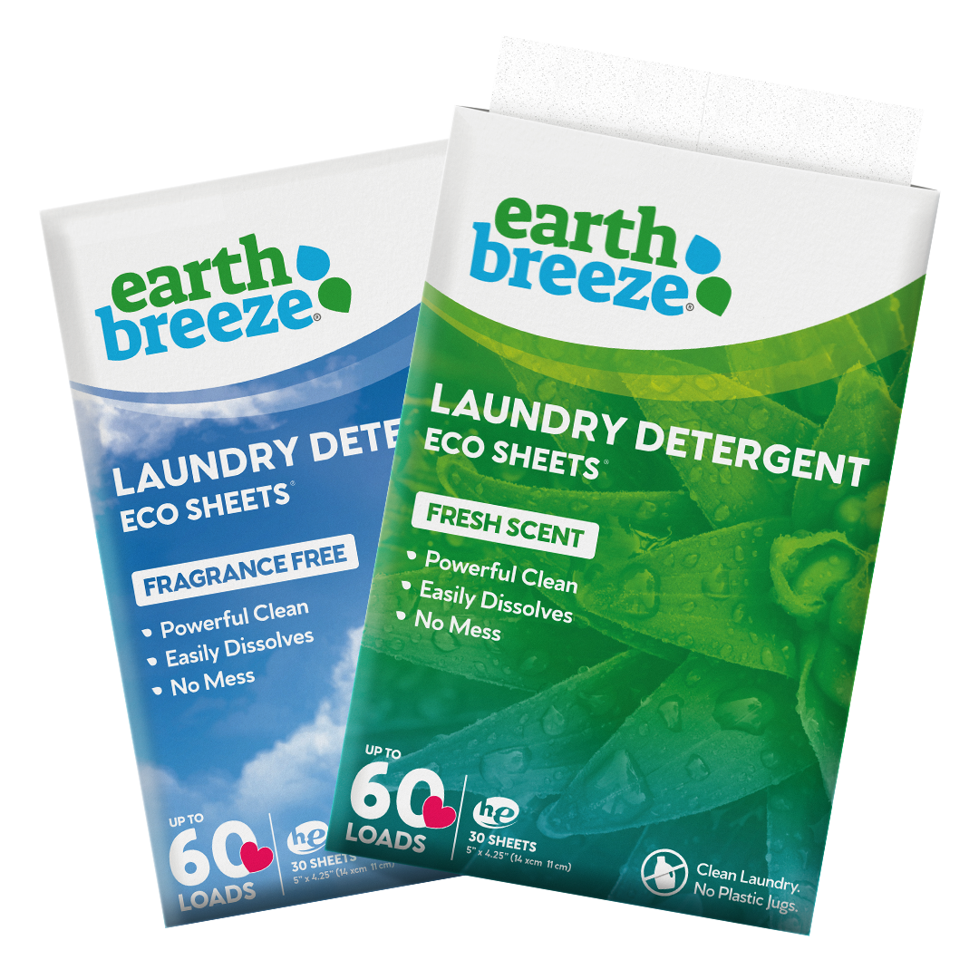 Both Earth Breeze packs of laundry sheet detergent plastic free