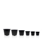 Selection of black recycled plastic plant pots. 