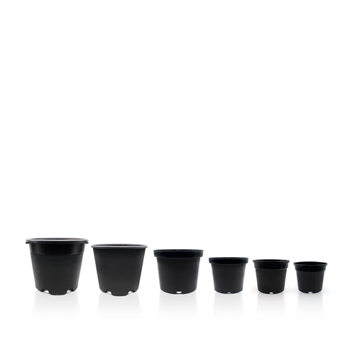 Large 20 Litre black plant pot on a white background.