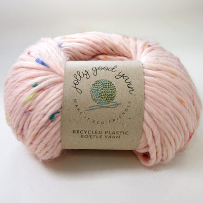 Light sage coloured yarn made of recycled plastic bottles 