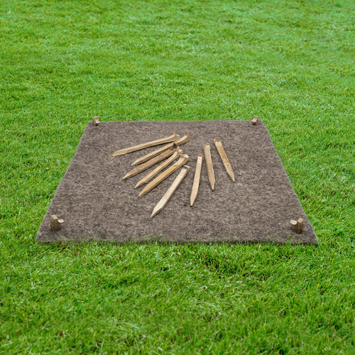 Bag of bamboo garden pegs with two pegs in front on a white background, featuring 'NEW AND IMPROVED' text at the top.