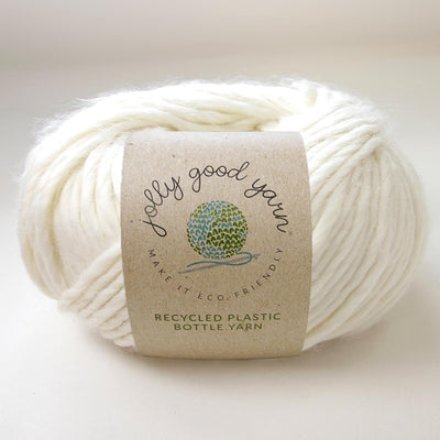 Light sage coloured yarn made of recycled plastic bottles 