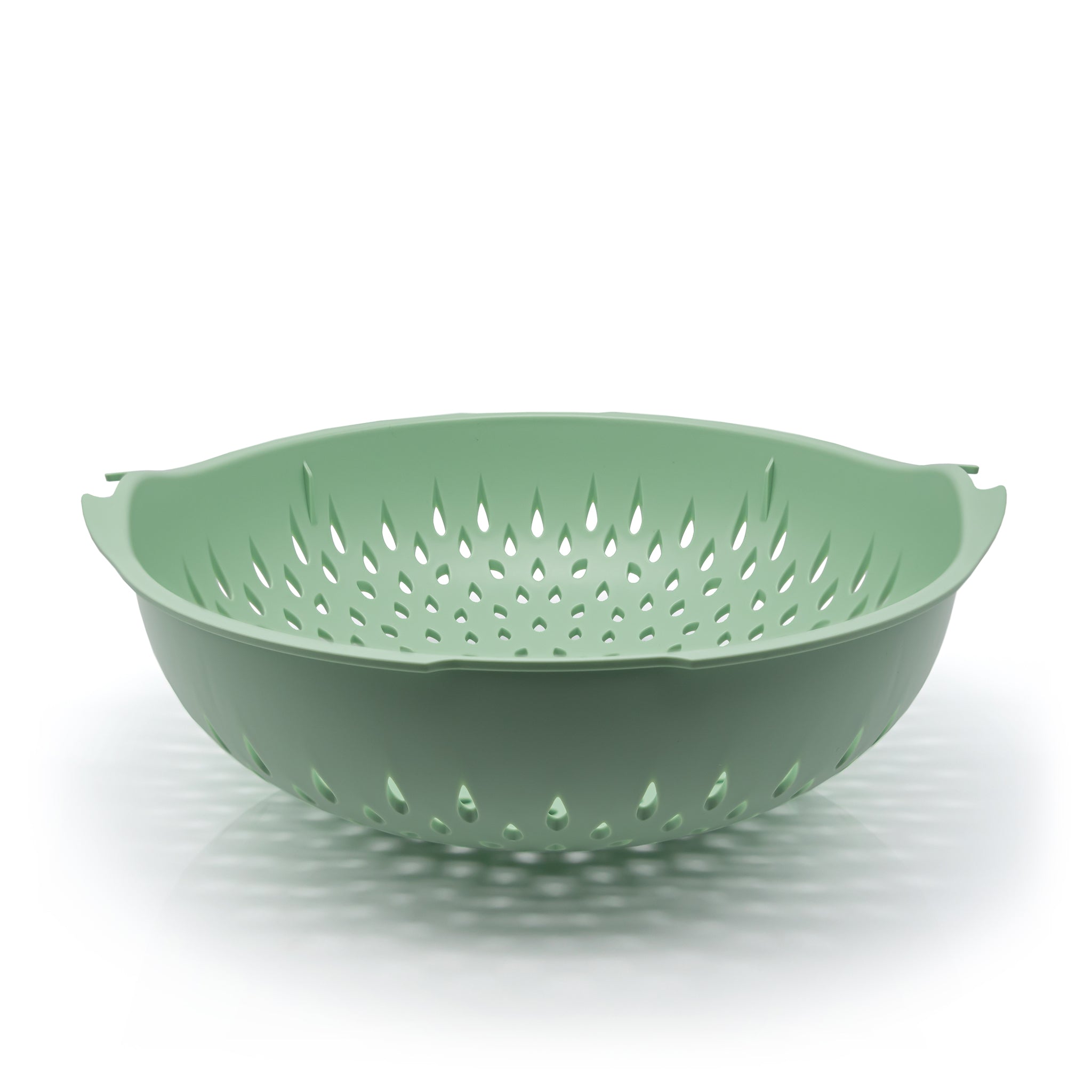 Green coloured bioplastic colander.