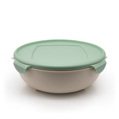 Bioplastic bowl with lid, made from waste sugarcane. thumbnail