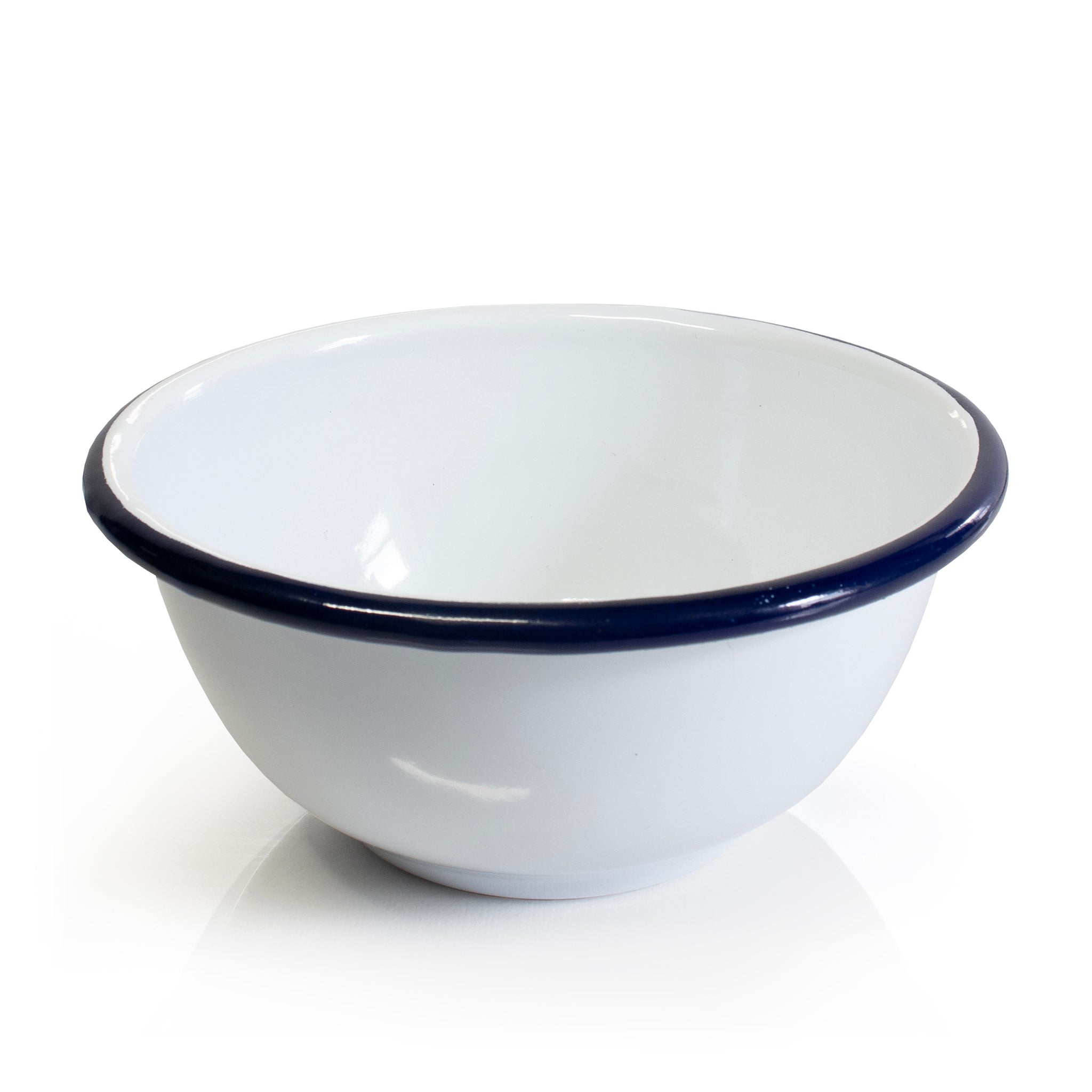 Enamel bowl white with blue rim