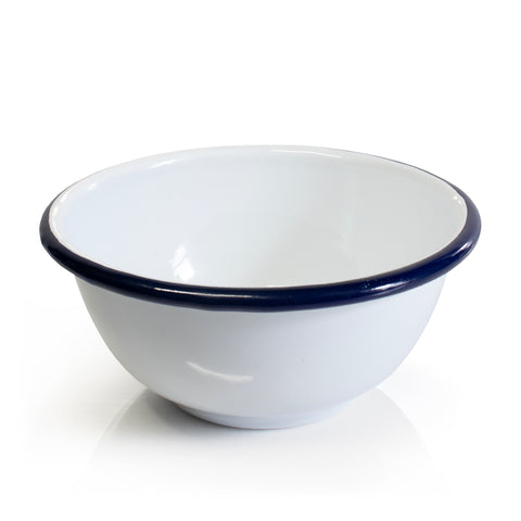Enamel bowl white with blue rim set