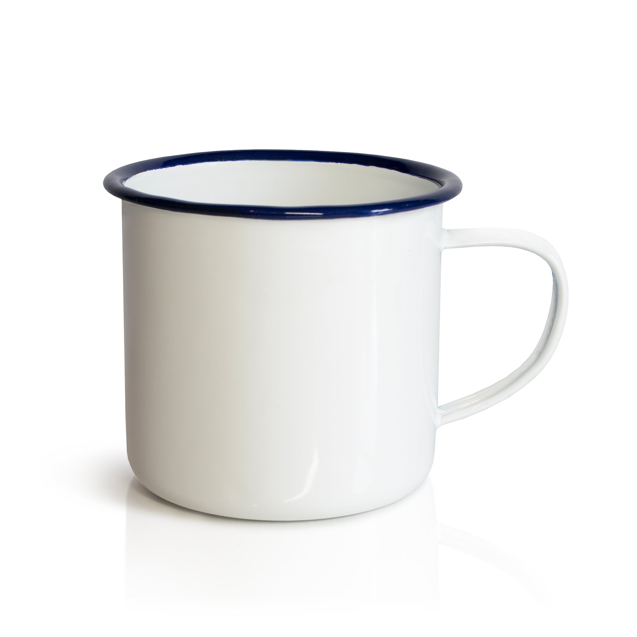 Enamel cup white with blue rim