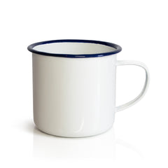 Enamel cup white with blue rim thumbnail
