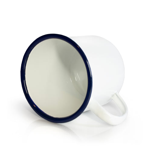 Enamel cup white with blue rim