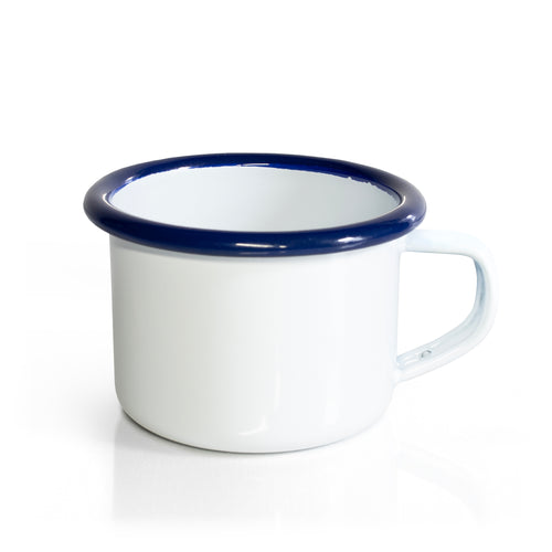 Enamel espresso cup white with blue rim