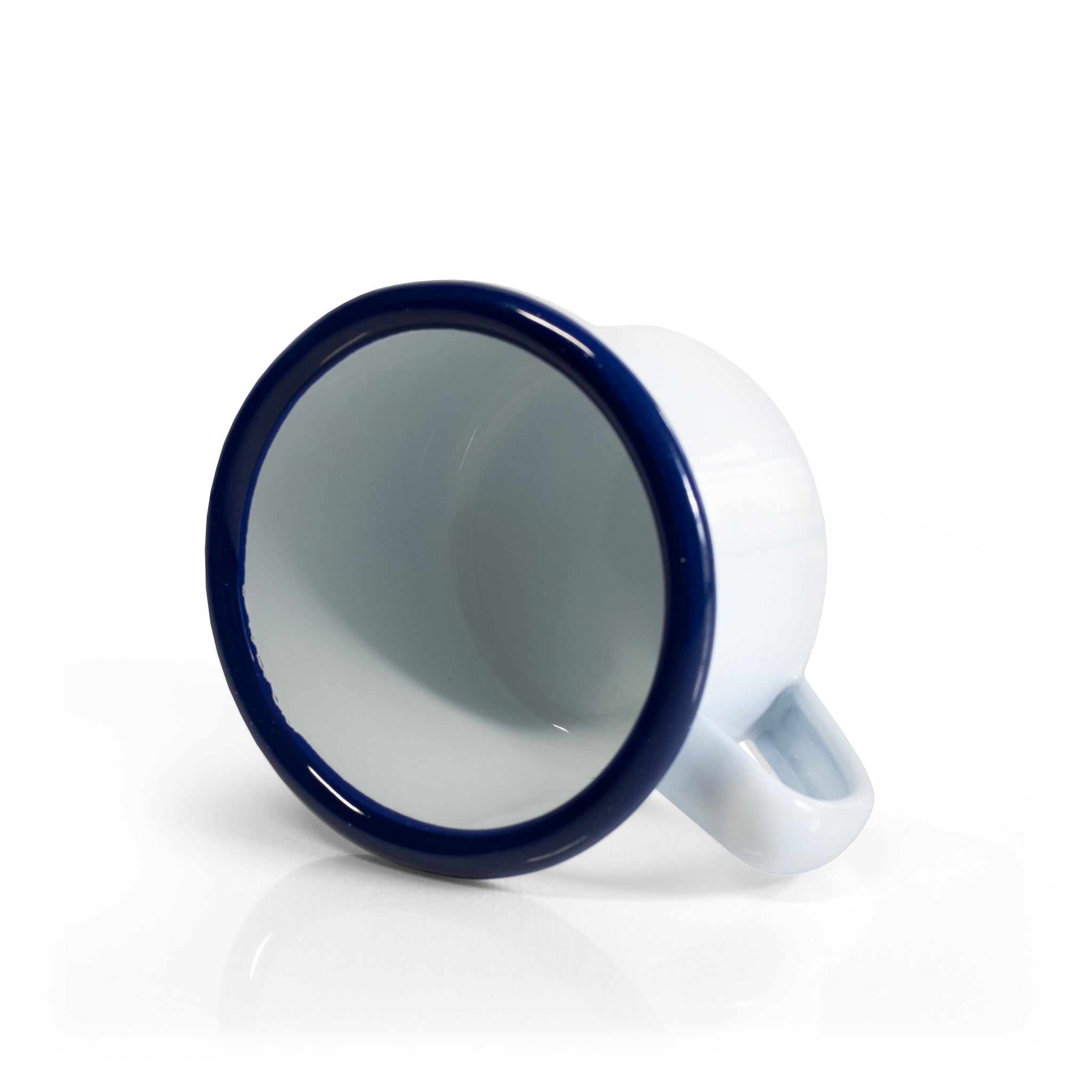 Enamel espresso cup white with blue rim