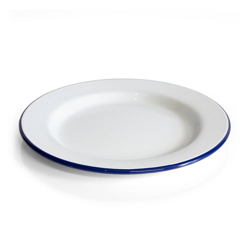 Enamel plate white with blue rim set