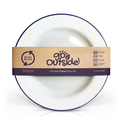 Enamel plate white with blue rim set
