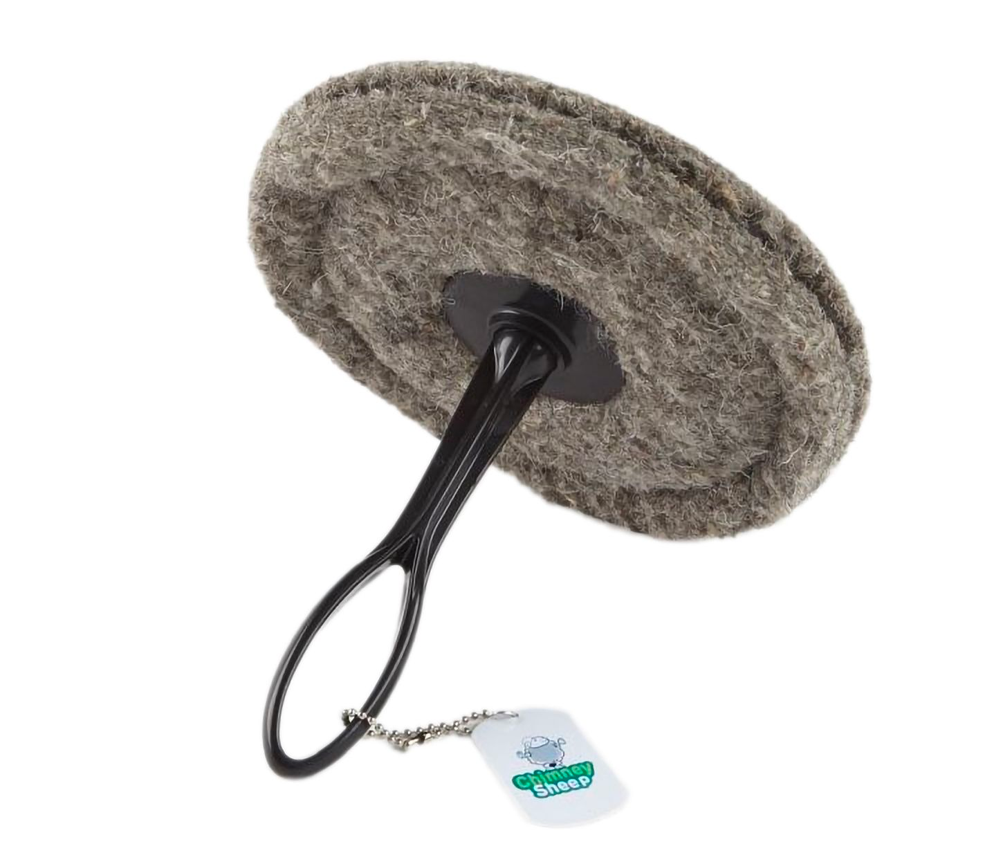 Round wool draught excluder with recycled plastic handle. 