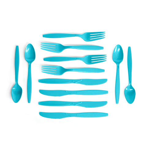 Aqua blue recycled plastic cutlery