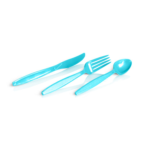 Aqua blue recycled plastic cutlery