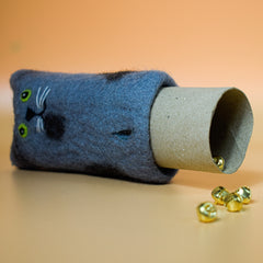 Felted cat toy with cardboard tube and bells thumbnail