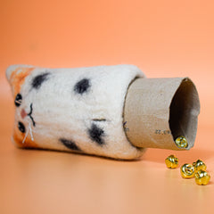 Hooman's Friend white felted cat toy with cardboard tube and bells thumbnail