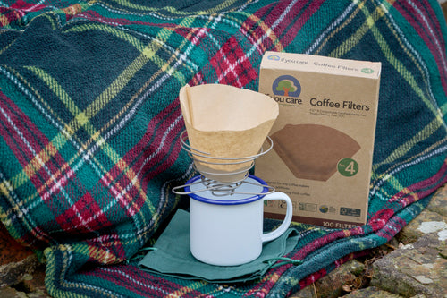 Bundle of portable wire coffee dripper, enamel  mug and FSC coffee filter papers