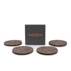 The Lakeland Collection box, displaying four luxury british sheep's wool felted coasters, on a white background