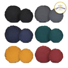 Set of round cushions in various colors with a 'Gift of the Year' badge.