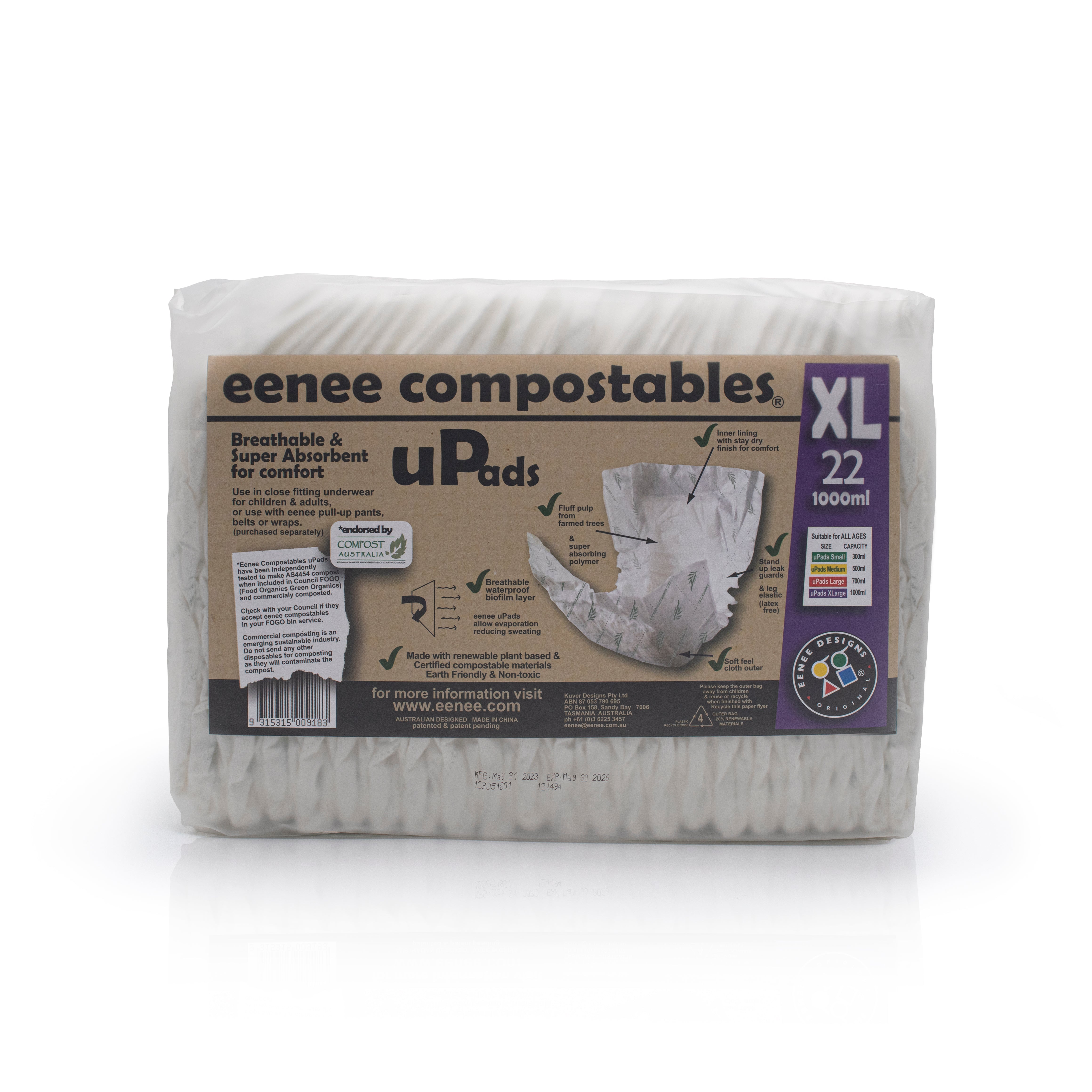 extra large eenee compostable nappy pads for children and toddlers