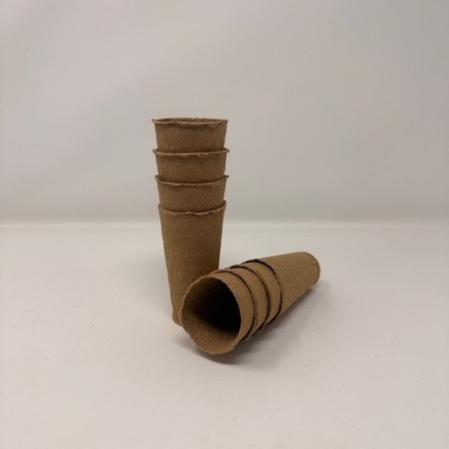 Deep root training pots made of recycled fibre from sustainable forests. Two stacks of 4 on a white background. 