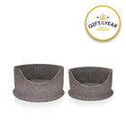 Two grey felt snug pet beds on a white background with a 'Gift of the Year' award badge.