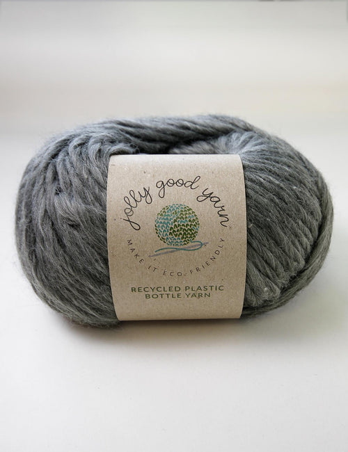 Light sage coloured yarn made of recycled plastic bottles 