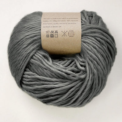 Light sage coloured yarn made of recycled plastic bottles 