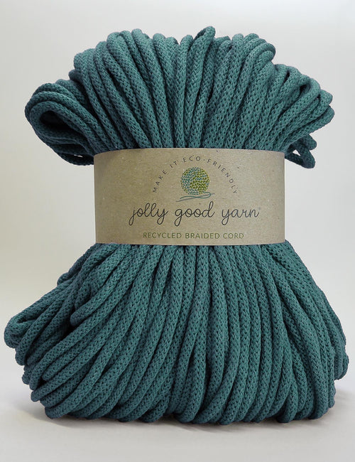 5mm thick turquoise braided cord with a 'jolly good yarn' label on a light gray background